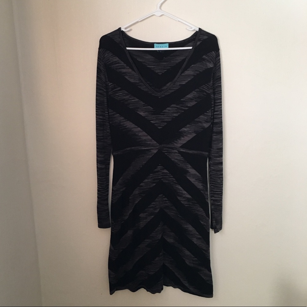 Super flattering Grey and Black Chevron Dress